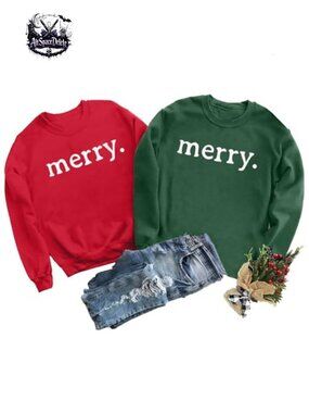 Christmas Couples Matching Long Sleeve Pullover Sweatshirt Letter Print